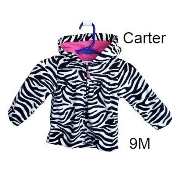 Carters Girls' Coat Fleece Full Zip Hooded Coat Zebra Print 9M NWOT - Picture 1 of 6